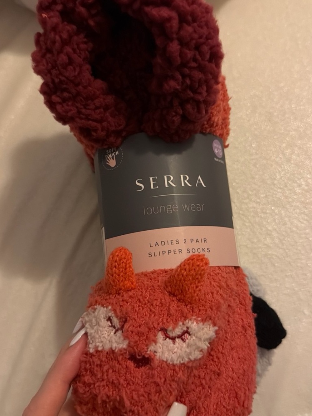 Serra Orange Fox Lounge Slipper Socks - Ladies 2 Pair
